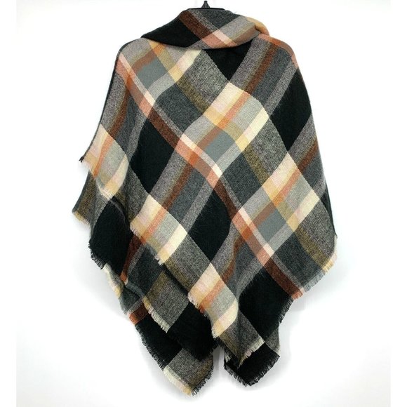 Apt. 9 Poncho Sweater Plaid Toggle Flannel Fray Hem NWT - Picture 8 of 10